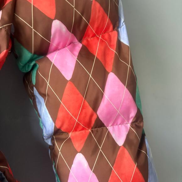 Rachel Antonoff Toni Belted Argyle Watercolor Puffer Size Small - Picture 10 of 12